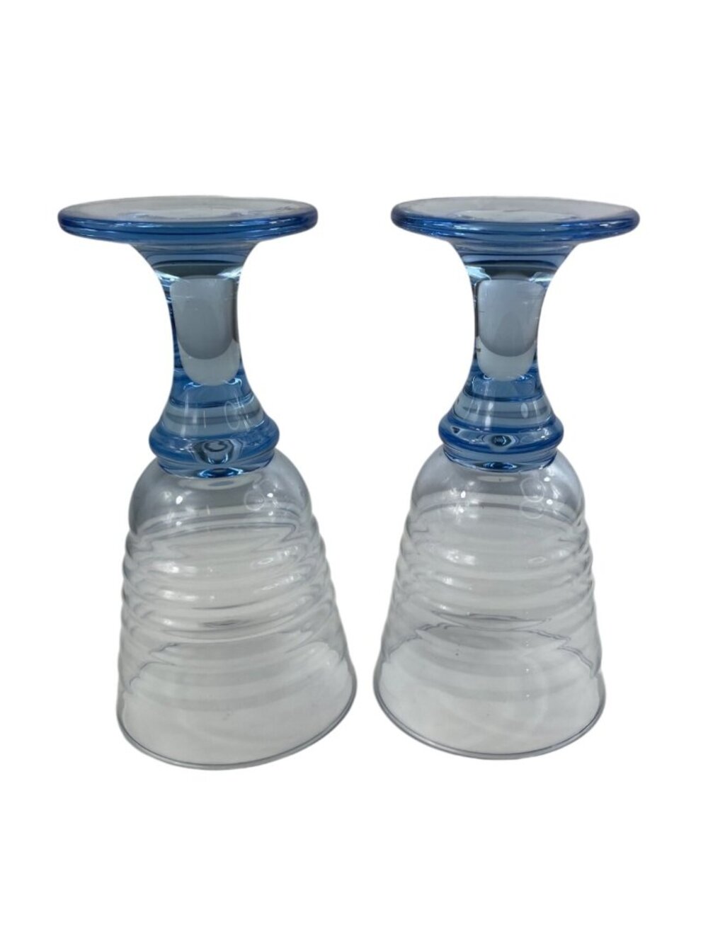 Set of 2 Vintage Libbey Sirrus Blue Ribbed Wine Glasses Goblets - Picture 5 of 8
